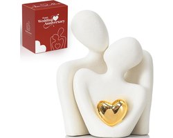 Mini Paar Standbeeld TV-Stand Decor voor Woonkamer en Slaapkamer, Abstract Sculptuur Knick-Knacks Home Decor Koppels Liefde, Show Stukken - Voor Valentijnsdag,12,0 cm/Wit