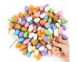 Mini Paaseieren van Schuim met Steel - 120 Stuks Gemarmerde Pastel Decoratieve Eieren voor Mandvullingen, Lente Tafelversiering en DIY Knutselprojecten