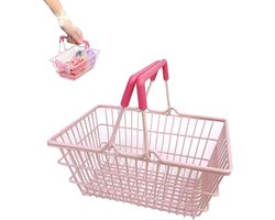 Mini Pink Shopping Basket for Little Girl, Toy Kids Shopping Basket Series, Portable Mini Shopping Basket for Kids with Handles Table Storage Basket Decorative Ornaments (Pink)