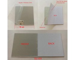 Mini plakspiegel vierkant - 15 cm - Acrylspiegel - Met lijmlaag aan achterzijde