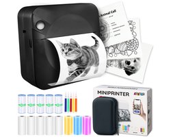 Mini Printer voor Mobiel - 300 DPI - Fotoprinter voor Smartphone - Mini Pocket Printer - Mini Printer Incl.1 Harde Etui + 13 Rollen Papier (Sticker, Normaal, Kleur) + 5 Pennen - Pocket Printer Smartphone - Sticker Printer - Fotoprinter Mobiel