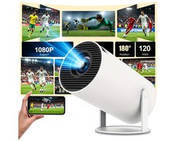 Mini Projector met WiFi & Bluetooth 5.1 – Mini Beamer 720P Native, Ondersteunt 1080P Full HD – Draagbare Projector met 180° Draaibaar Design – Thuisbioscoop Beamer, Home Cinema & Filmprojector voor Slaapkamer, Woonkamer & Buiten
