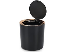 Mini Prullenbak met Deksel - 15 x 14.5 cm - Draagbaar voor Badkamer - Woonkamer - Keuken - Auto - Kaptafel - Zwart