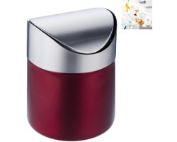 Mini-prullenbak-Prullenbak-prullenbak met schommeldeksel-Prullenbak voor op het bureau-RVS-geschikt voor bureaus- kaptafels- auto's-rood-12*12*16cm