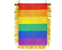 Mini Regenboog Vlaggetje met Gouden Rand – 1 Stuks – Pride Decoratie – Mini Banner – 11x16 cm