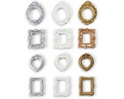 Mini-retro fotolijsten set van 12 stuks in goudkleurig en zilver-wit, perfect voor wanddecoratie, DIY mini-museum en unieke geschenken, ca. 5 cm