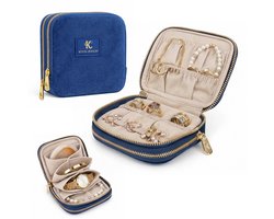 Mini Sieradendoos - Premium Sieradendoos Reisformaat Fluweel - Juwelendoos - Sieraden Organiser - Horlogebox - Sieradendozen - Sieraden Opbergers - Juwelendoos - Juwelendoosje voor Ring/Oorbellen/Ketting/Horloges - Donkerblauw