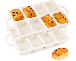 Mini siliconen toastvormen met metalen versterkt frame - 2-pack, antiaanbak siliconen broodvormen, 8 gaten, machinewasbaar - crèmekleur