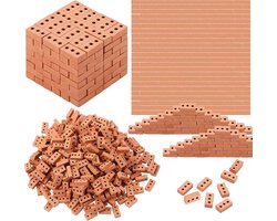 Mini stenen, miniatuurstenen voor landschapsarchitectuur, minimuur voor mini-tuinaccessoires (480 stuks rechthoekig, rood met gaten)