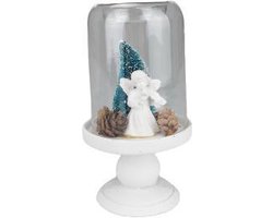 Mini Stolp - Engel - Wit / Groen - Keramiek / Glas - Ø 7 x 15 cm