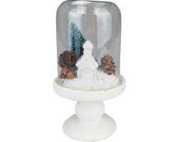 Mini Stolp - Huisje - Wit / Groen - Keramiek / Glas - Ø 7 x 15 cm