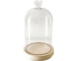 Mini Stolp met hartje - D10x12,5cm - Mini stolp hoogte 12.5 cm -Glazen Stolp Hart met Houten Voet | Kleur: Transparant Lichtbruin | Diameter 10 centimeter | Hoogte 13 centimeter