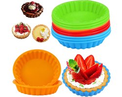 Mini-taartvorm van siliconen 12 stuks - antiaanbaklaag 11 cm - mini-ronde siliconen vorm voor taarten quiche groen blauw oranje rood