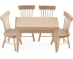 Mini Tafel Set - Poppenhuis Meubels - Miniatuur Decoratie - Houten Materiaal - 5.1 Centimeter Hoog - Houtkleur