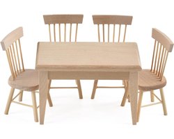Mini Tafel Set - Poppenhuis Meubels - Miniatuur Decoratie - Houten Materiaal - 5.1 Centimeter Hoog - Houtkleur