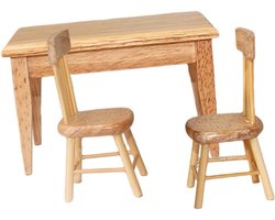 Mini Tafel Stoel Set - Poppenhuis Meubels - Poppenhuis Decoratie - Realistische Reproduktie - 10.3 cm - Kaki