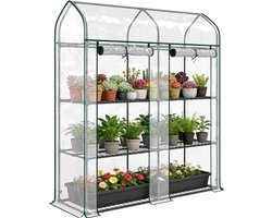 Mini-Terras Kas 3 Niveaus – Draagbare Tuinkas met Transparante UV-bestendige Afdekking, Oprolbare Deuren, Stalen Frame – 143x46x165 cm