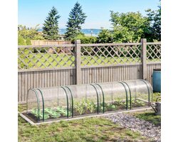 Mini-Tuinkas 295x100x80 cm – Horizontale Draagbare Kas met PVC Afdekking, 3 Oprolbare Ramen, Stalen Frame – Bescherming tegen Kou voor Kruiden, Bloemen en Groenten