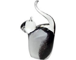 Mini Urn - As Gedenkstuk - Herinnering bewaren - Handgemaakt Kristalglas - 40 ml inhoud - Zwart Wit Poesje