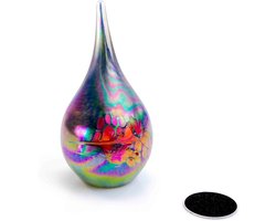 Mini urn druppel - As sieraad - Herinnering bewaren - Handgemaakt kristalglas - 15 cm hoog - Blauw Multicolor