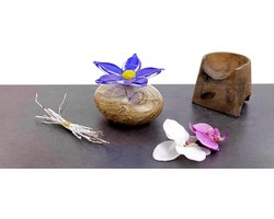 Mini Urn Grijze Steen, Blauwe bloem - Urn voor as - Crematie Urn - Gedenkurn - Kleine Urn - Glazen Urn - Huisdier Urn - Hond Urn - Kat Urn…