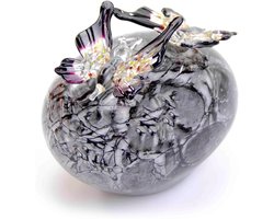 Mini Urn Grijze Steen Met 2 Transparante Vlinders - Crematie Gedenkurn Voor As - Kleine Glazen Urn Voor Huisdier, Hond of Kat