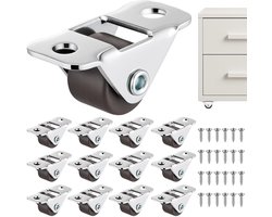 Mini Wielen - Vaste Zwenkwielen - Robuuste Metalen Plaat - Stil En Vloerbeschermd - 0.5 Inch Bruin - 12 Stuks Met Schroeven - Voor Meubels En Apparaten