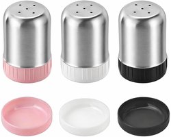 Mini zout- en peperstrooiers set van 3, roestvrij staal, ideaal voor kruiden, onderweg, camping en bento boxen