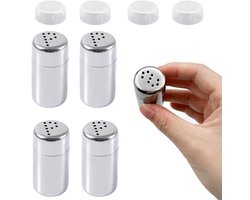 Mini zoutstrooier, 4 flesjes van elk 5 ml met deksels, kruidenstrooier Geschikt voor op de camping, roestvrijstalen zoutstrooier, Geschikt voor restaurants, barbecues en buitengebruik.