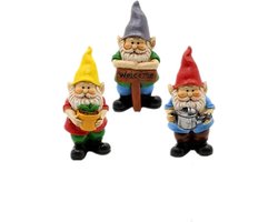 Miniature Garden Gnomes - Set van 3 - Fairy Garden Gnome Figurines - Tuinaccessoires - Mini Gnome Set - Buiten Miniatuur Tuin Decoratie