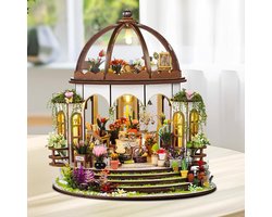 Miniaturen broeikas bouwpakket met ledlicht - DIY miniatuurhuis, meubels en gereedschappen - handgemaakt creatief cadeau voor volwassenen en kinderen - groen thuisspeelgoed