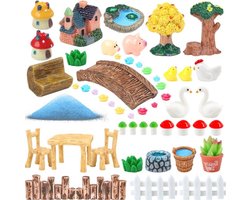 Miniaturen Tuinaccessoires Brug Huis Landschap Waterput Dier Hek Boom Zand Stoel Tafel Vijver Paddestoel Gazon Ornament - Doe-het-zelf Mini Tuin Landschap Succulent - 50 Stuks