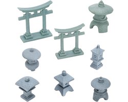 Miniatuur Aziatische Decoratie Set met Stenen Lantaarns en Torii Gates - 8 Stijlen - Zen Tuin Accessoires - PVC Decor voor Bonsai, Aquarium en Tafelblad Display