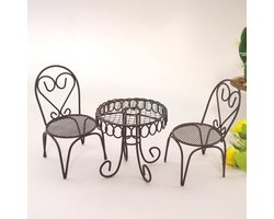 Miniatuur Bistro Set 3 Delig: Metalen Tafel en 2 Stoelen voor Poppenhuis en Decoratie