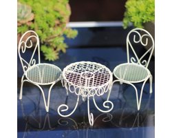 Miniatuur Bistroset - Elegante Tafel en Stoelen - Set van 3 - Zwart/Wit - Metaal