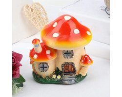 Miniatuur bloempot huisje - Feeën huisje tuin - Tuin decoreren - Handgeschilderd detail - 95 cm hoog - Rood en geel