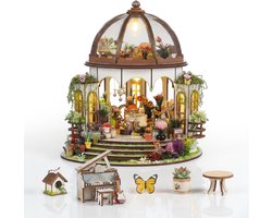 Miniatuur Bouwpakket M Botanisch Paradijs - 405 Onderdelen - 60 Uren Bouwplezier - LED Verlichting - Volwassenen & Kinderen - 3D Puzzel - Houten Poppenhuis - Knutselen - Hobby - Jongens / Meisjes - DIY Modelbouw - Crafts&Co