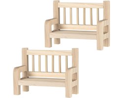 Miniatuur houten banken voor modelbouw en poppenhuizen - 8 cm x 34 cm x 6 cm - Set van 2