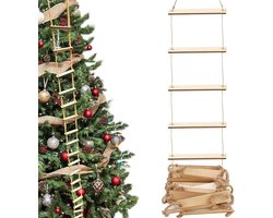 Miniatuur Houten Ladder voor Kabouters, 100 cm Lange Hangladder met 15 Treden en Jute Touw, Perfect voor Kerstdecoratie, Elf Deuren en Creatieve Knutselprojecten