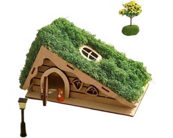 Miniatuur Huis Bouwpakket,Driehoekig Houten Bouwpakket | Miniatuur Poppenhuis Bouwpakketten,Voor Kindertjes Meisjes Dochters Feestdag Thuis Gebeurtenis Feestje Vensterbankje en Schrijfbureau