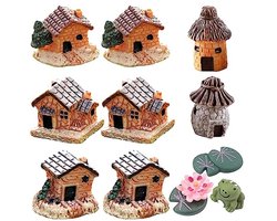Miniatuur Huizen Set - FeeëN Tuin Accessoires - Tuin Decoratie - Milieuvriendelijk Hars - 11 Stuks - Multi Color