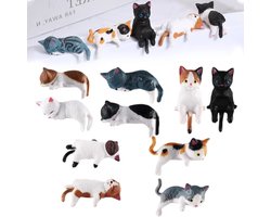 Miniatuur Katten Figuren - Set van 10 Stuks van Hars voor Auto, Bureau, Kantoor en Tuin Decoratie, Schattige Dierenaccessoires