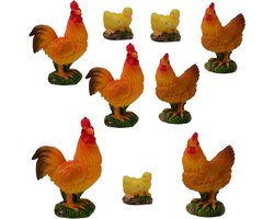 Miniatuur Kip Figuren Set van 9 Stuks, Realistische Boerderij Dieren, Tuinaccessoires voor Kip en Kuiken Decoratie
