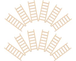 Miniatuur Ladder - Decoratieve Trapjes - Poppenhuis Decoratie - Houten Constructie - 6 x 2.2 cm - Khaki