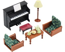 Miniatuur Meubelen Set voor Poppenhuis, 17-delige Woonkamer Accessoires met Bank, Tafel, Piano en Lamp, Perfect voor 1:12 Poppenhuis Decoratie