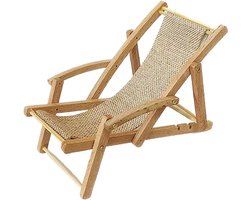 Miniatuur Meubels - Houten Lounger Model - Poppenhuis Decoratie - Realistisch Ontwerp - 17 x 8 x 8 cm - Khaki