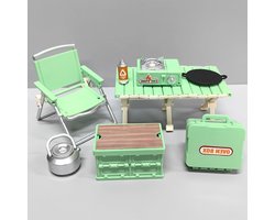 Miniatuur Meubelset - Kampeer Set - Poppenhuis Decoratie - 8 Delig Realistisch - Schaal 1:12 - Mint Groen