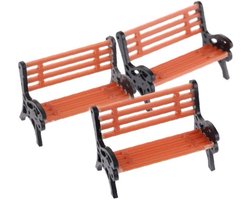 Miniatuur Park Bankjes - Poppenhuis Meubels - Diorama Decoratie - Set van 3 stuks - 3x2.5x4.25cm - Oranje