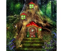 Miniatuur Raam en Deur met Nestlamp Boom Gezicht Outdoor Glow in Dark Fairies Slaapdeur en Windows Yard Tuin Sculptuur voor bomen Decoratie Tuin Gazon Ornament (Paddestoel Stijl)