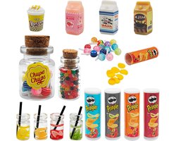 Miniatuur Speelgoed Eten 1/12, 18 Stuks Mini Dollhouse Voedsel en Drank, Houten Keuken Accessoires voor Poppenhuis